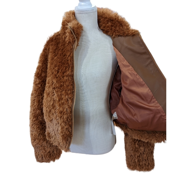 NWT Maeve by Anthropologie Women's Honey Brown Teddy Full Zip Up Coat Size M - Picture 8 of 16